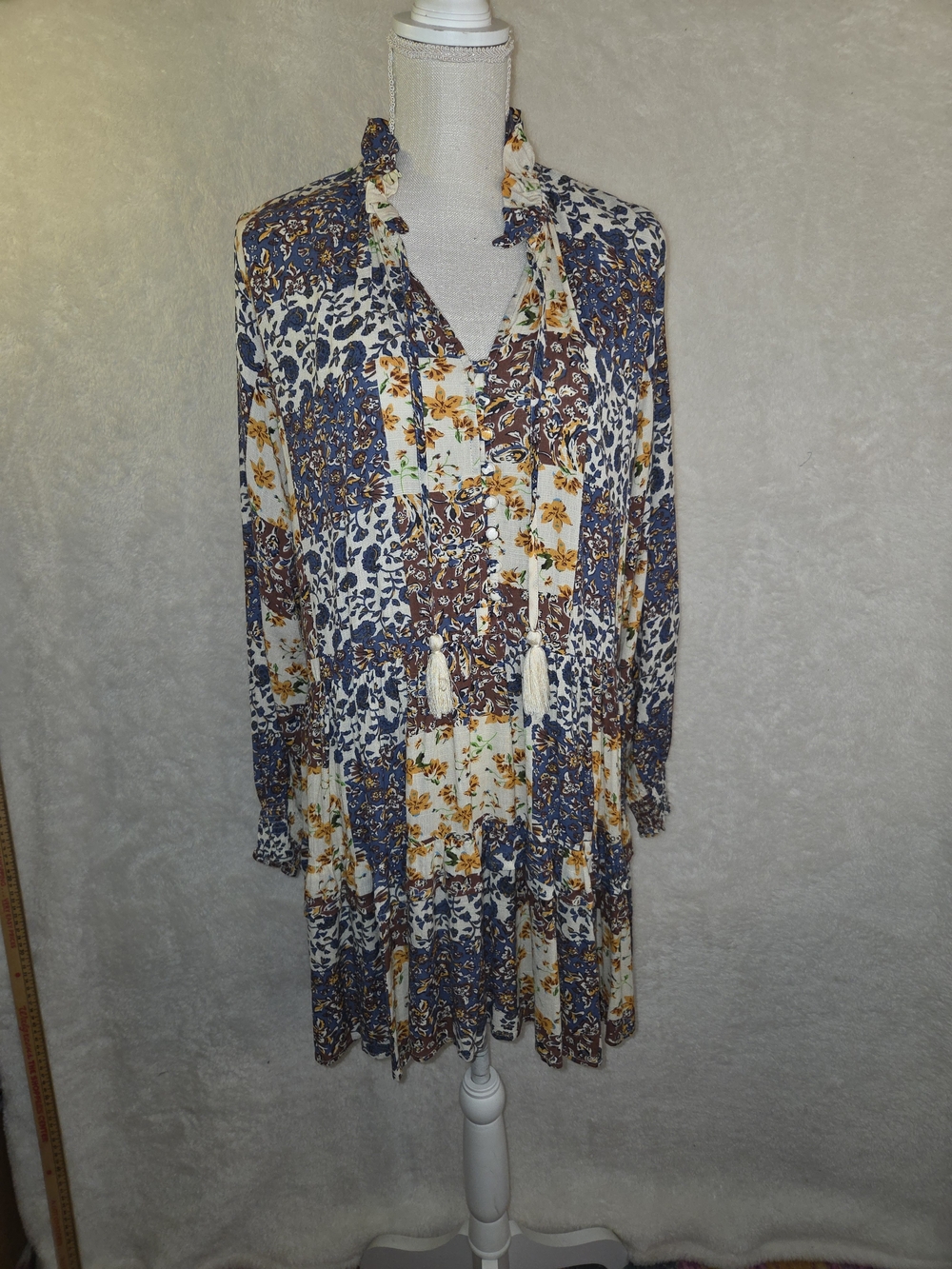 Easel Womens Patchwork Floral Dress Size S Boho Cottage Festival Hippie